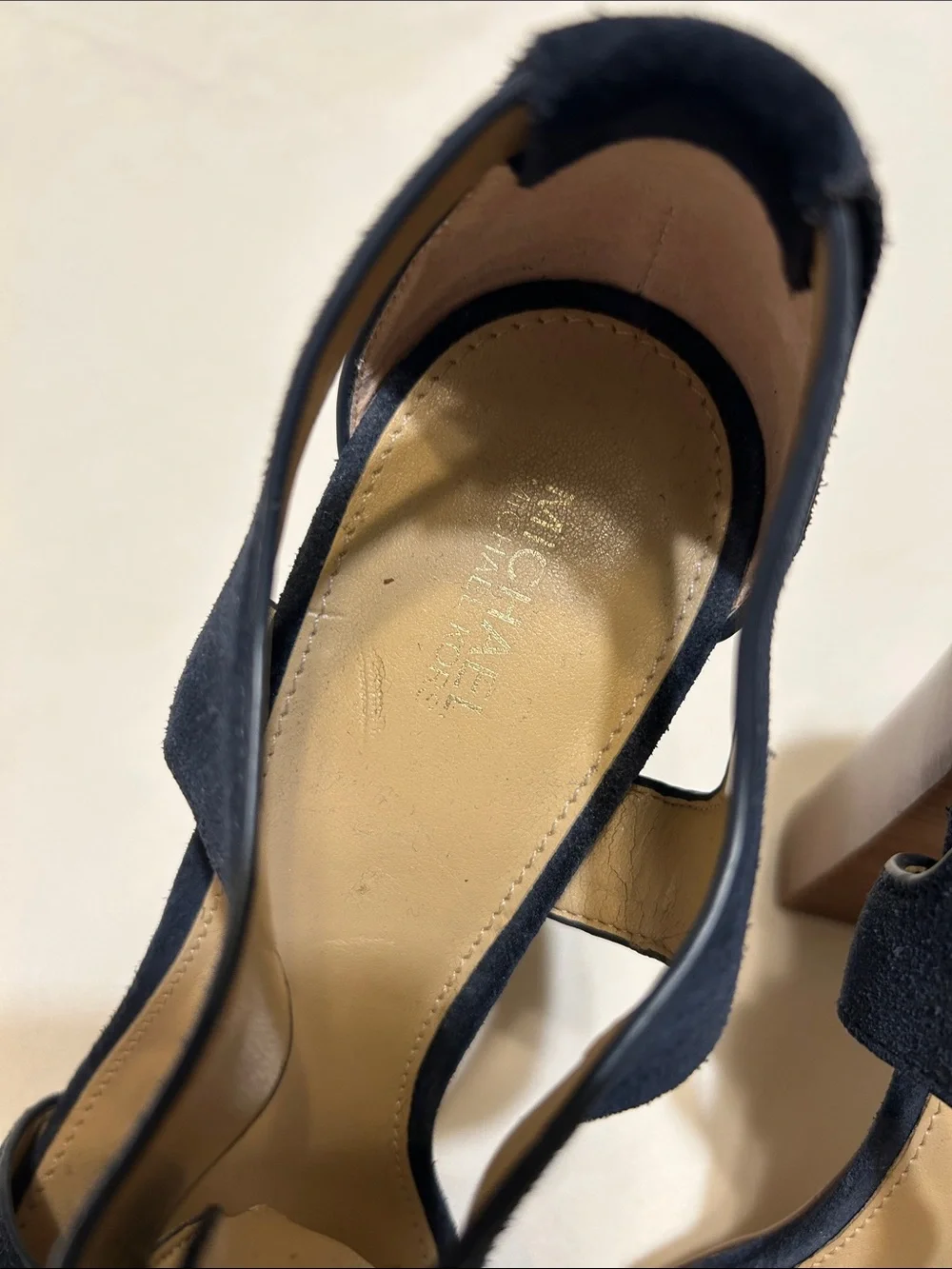 Michael Kors Navy Suede Zip-Front Block Heel Sandals